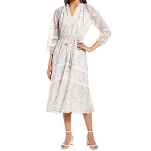 Adelyn Rae Emilia Lace Organza Floral Midi, Size Large, NWOT